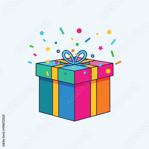 A colorful gift box with confetti