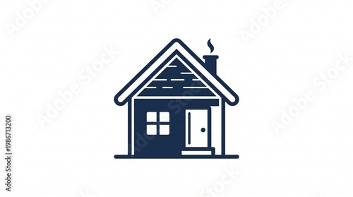 Simple blue house icon with chimney smoke real estate building architecture