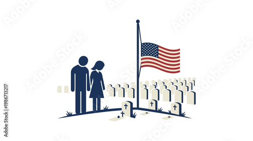 Memorial Day Remembrance With US Flag and Gravestones