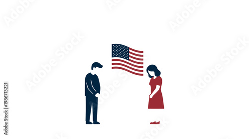 Sad Couple Stands Before the American Flag