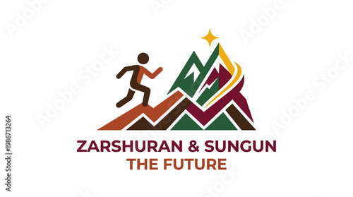 Running Person Reaching a Mountain Peak Symbolizing Success