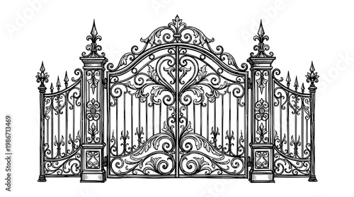 Elegant Black and White Ornamental Iron Gate