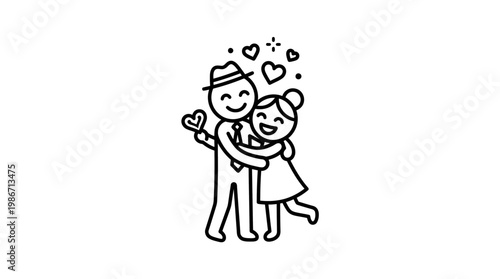 Happy Couple Hugging with Hearts Above