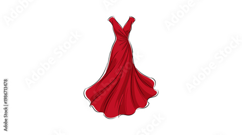 Elegant Red Evening Gown on White Background