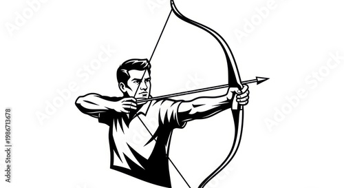 Archer Shooting With Bow and Arrow – Vector Illustration for Sport and Competition