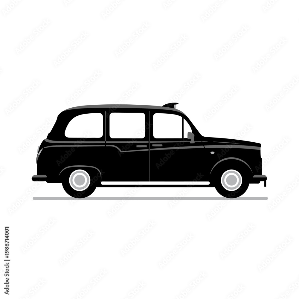 Obraz premium Black classic London taxi silhouette side view on gray shadow