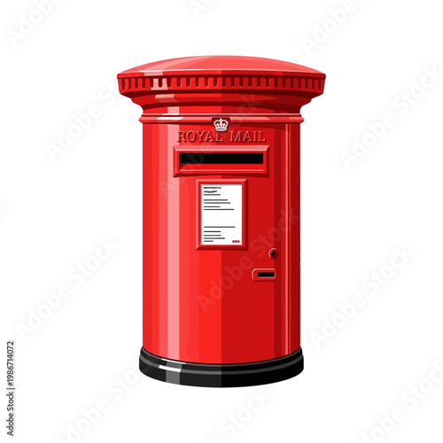 Red postal mailbox with slot and sign on front for sending letters
