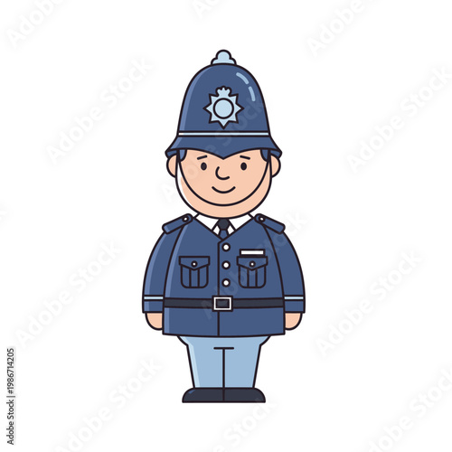 Cartoon police officer in uniform with a friendly smile standing