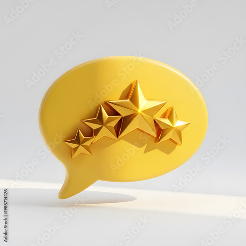 Golden speech bubble with 3d stars rating isolated on transparent background
