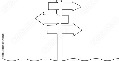 Black and white signpost with three directional arrows