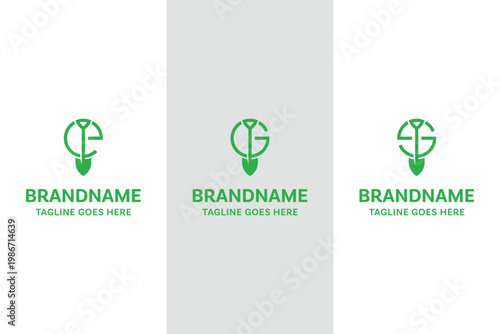 Letter E G S Shovel Logo Set, symbolizing hard work, reliability, and grounded strength