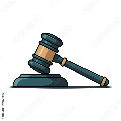 Gavel rests on a wooden sound block to represent legal authority and judicial system proceedings.