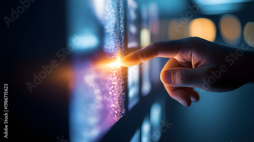 Obraz na płótnie Finger touch glowing screen digital interface technology hand closeup
