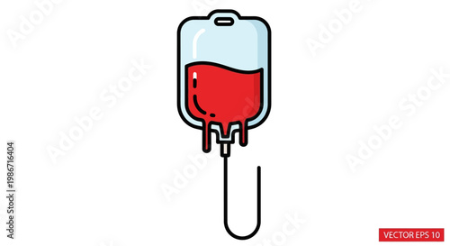 A cartoon illustration of a blood IV bag on a white background