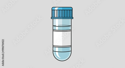 A cartoon illustration of a clear test tube with a blue cap