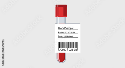 A medical blood sample in a test tube with a barcode label