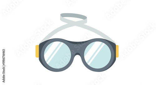 A pair of goggles with yellow accents and blue lenses