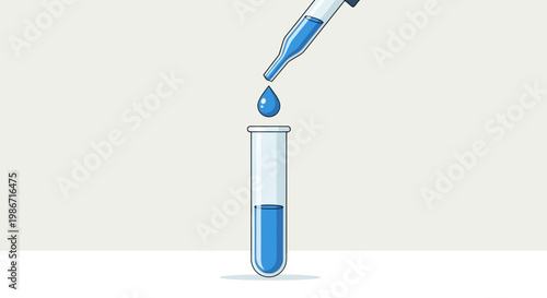 A laboratory test tube being filled with a blue liquid from a dropper