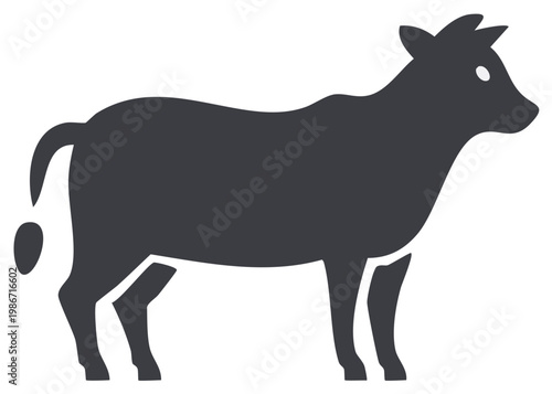 Simple Dark Gray Silhouette of a Standing Cow Farm Animal