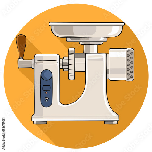 Retro style electric meat grinder with wooden handle and digital display