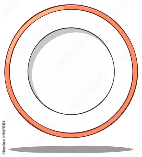 Simple cartoon drawing of a white plate with an orange rim for serving meals and eating, cooking