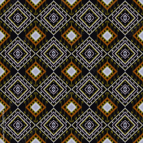 Illustration of geometric abstract ethnic ikat pattern.