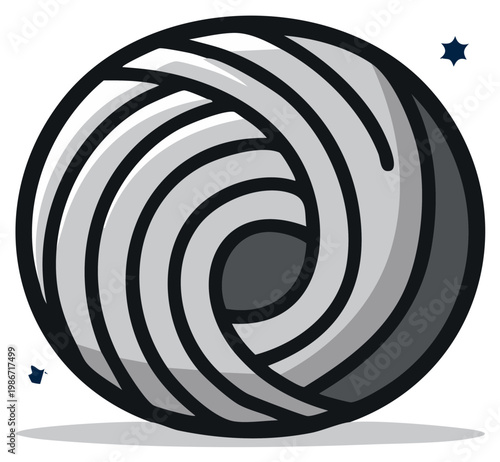 Stylized Ball of Yarn in Shades of Gray with Dark Accents