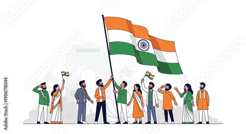 Diverse group of people celebrating with indian flag patriotism and national pride independence day republic day cultural festival india