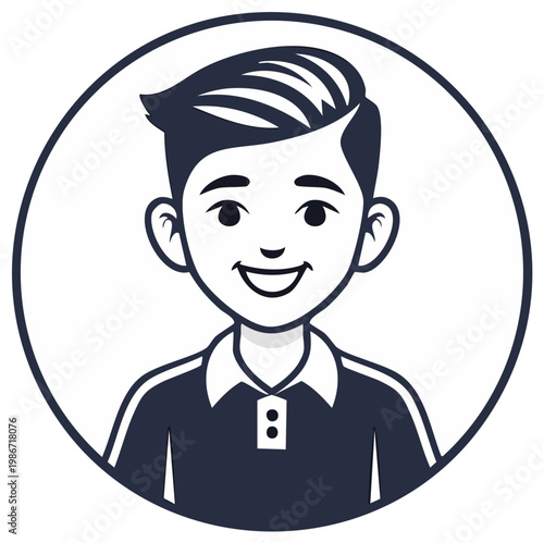 Illustration of a Smiling Boy with Polo Shirt in a Circle Avatar