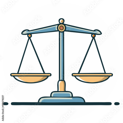 Flat design illustration of a balanced weighing scale symbolizing justice equality and fair judgment