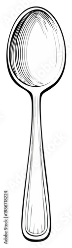 Hand drawn sketch illustration of a classic spoon utensil in a black and white line art style