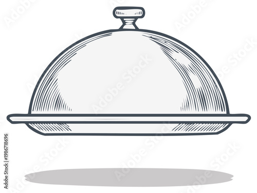 Engraved Style Food Service Cloche and Plate Illustration Isolated