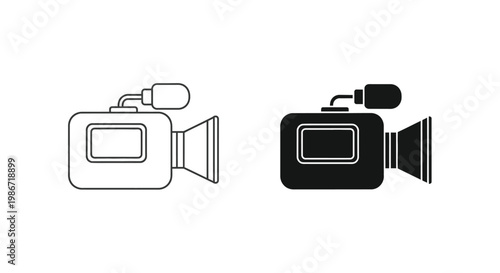 Simple vector graphic illustration featuring a pair of professional video camera icons for digital media projects