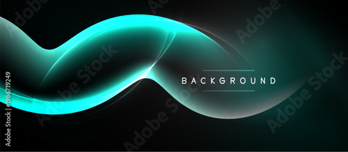 Abstract flowing lines, teal color, dark background. Modern design element, smooth curves, dynamic composition. Simple, elegant.