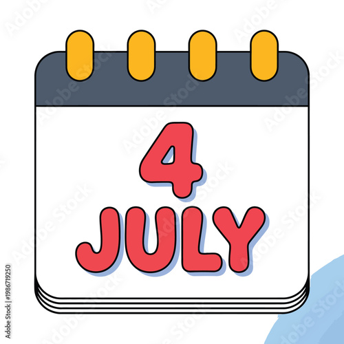 Calendar displaying the fourth of July is shown as a simple graphic icon for holiday planning use.