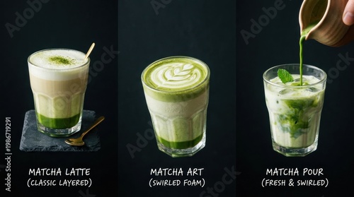 Wallpaper Mural Delicious Matcha Latte Drinks - Art, Pour, and Classic Layered. Torontodigital.ca