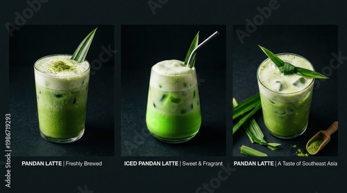 Wallpaper Mural Delicious Pandan Latte Trio - Freshly Brewed, Sweet, and Refreshing Drinks. Torontodigital.ca