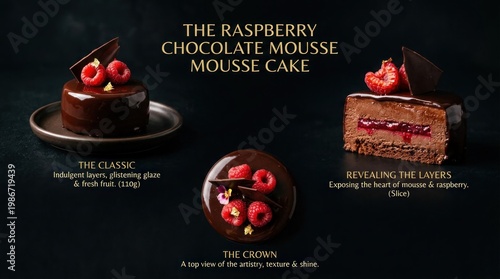 Wallpaper Mural Delicious Raspberry Chocolate Mousse Cake Dessert Trio on Display. Torontodigital.ca