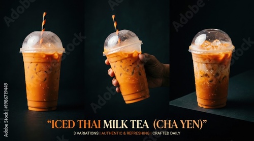 Wallpaper Mural Delicious Iced Thai Milk Tea Drinks on Black Background. Torontodigital.ca