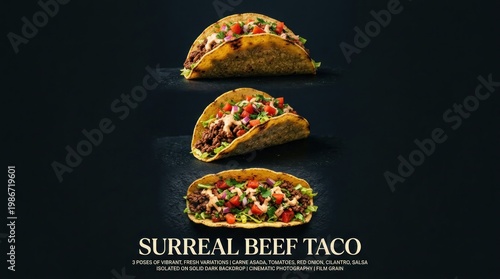 Wallpaper Mural Delicious Surreal Beef Tacos on Dark Background for Advertising. Torontodigital.ca