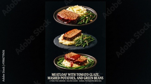 Wallpaper Mural Delicious Meatloaf with Tomato Glaze, Mashed Potatoes, and Green Beans. Torontodigital.ca