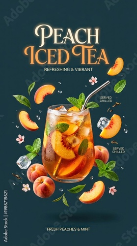 Wallpaper Mural Refreshing Peach Iced Tea with Fresh Fruit and Mint. Torontodigital.ca