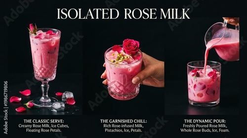 Wallpaper Mural Delicious Rose Milk Cocktails Isolated on Black Background with Garnishes. Torontodigital.ca