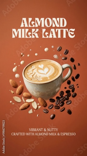 Wallpaper Mural Delicious Almond Milk Latte with Coffee Beans and Almonds. Torontodigital.ca