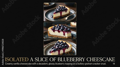 Wallpaper Mural Delicious Blueberry Cheesecake Slice on a Plate, Isolated. Torontodigital.ca
