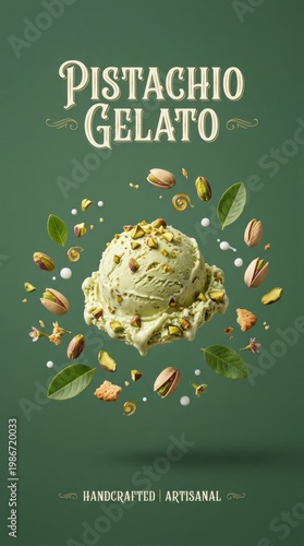 Wallpaper Mural Delicious Pistachio Gelato with Nuts and Green Leaves on Display. Torontodigital.ca