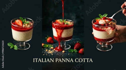 Wallpaper Mural Delicious Italian Panna Cotta Dessert with Fresh Strawberries and Mint. Torontodigital.ca