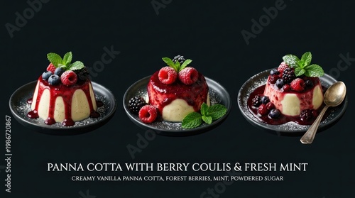 Wallpaper Mural Delicious Panna Cotta Desserts with Berry Coulis and Fresh Mint. Torontodigital.ca