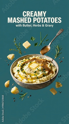 Wallpaper Mural Delicious Creamy Mashed Potatoes with Butter, Herbs, and Gravy. Torontodigital.ca