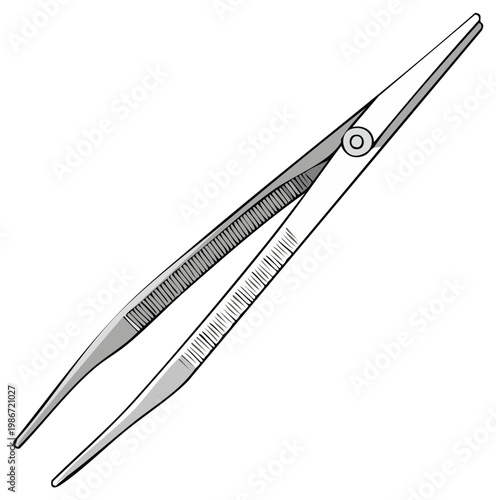 Vector illustration of precision metal tweezers or surgical forceps